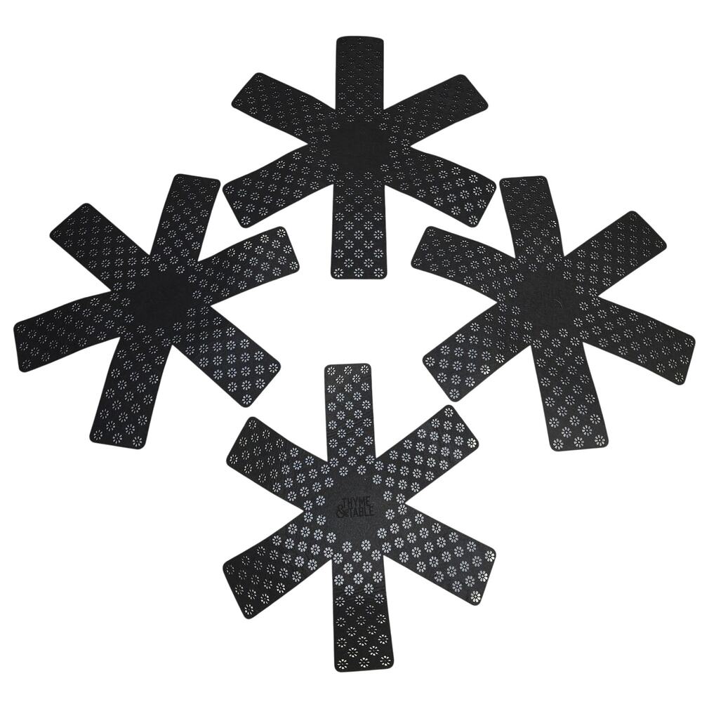 Thyme & Table Felt Pot Pan Protector Mat Set of 4 Black Snowflake Tabletop Decor